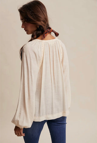 Braided Trim Peasant Blouse