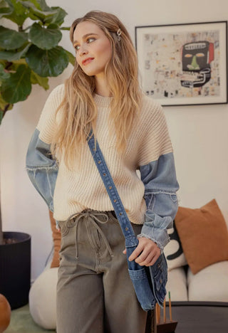 Denim Sleeve Sweater