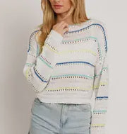 Blue Stripe Pointelle Sweater