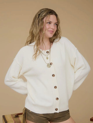 Cream Exposed Seam Cardigan