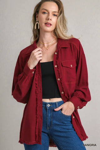 Sangria Frayed Hem Jacket