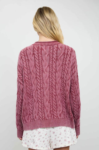 Burgundy Washed Cable Cardigan