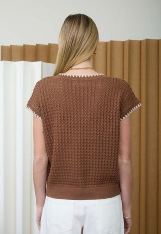 Brown Contrast Trim Sweater