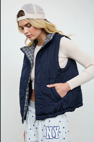 Navy Plaid Detail Vest