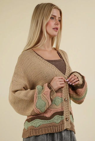 Taupe Wavey Stripe Cardi