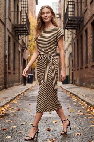 Brown Stripe Midi Dress