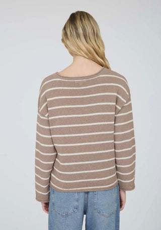 Mocha Stripe Raw Edge Sweater