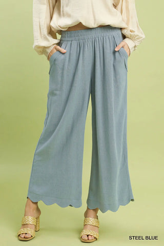 Blue Scallop Hem Linen Pant