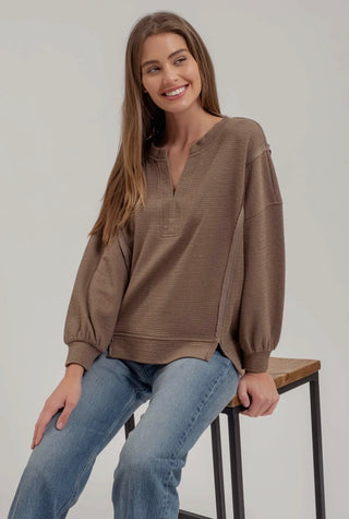 Taupe Split Neck Top