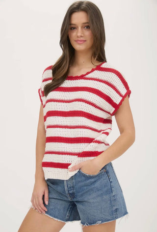 Red Stripe Crochet Sweater