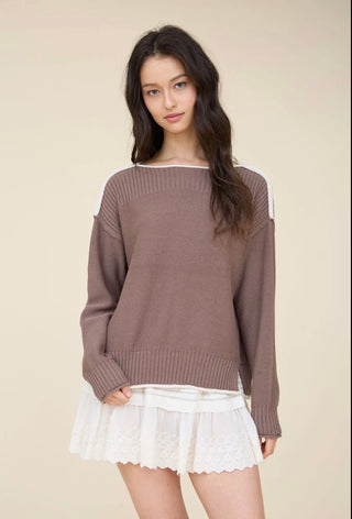 Mocha Contrast Trim Sweater