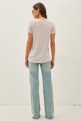 Red Linen Blend Stripe Tee