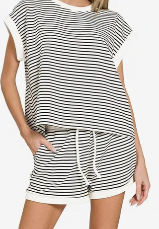 Black Coastal Stripe Shorts