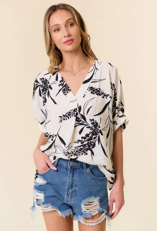 Black/Cream Floral Blouse