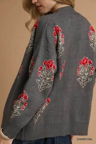 Cozy Charcoal Bloom Cardigan