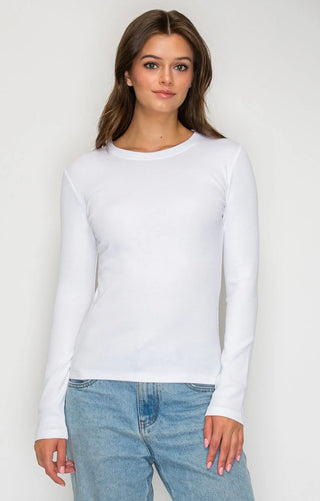 White Ribbed Long Sleeve Top