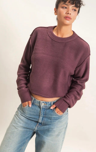 Plum Raw Edge Sweater