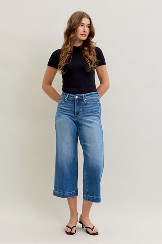Audrey Mid Rise Wide Leg Crop Denim