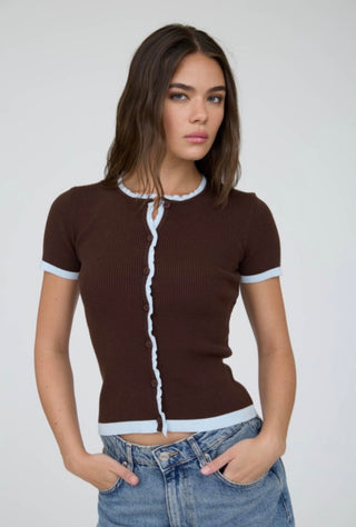 Brown Contrast Hem Cardigan