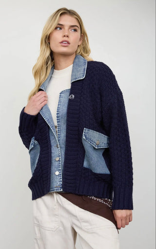 Navy Denim Trim Cardigan