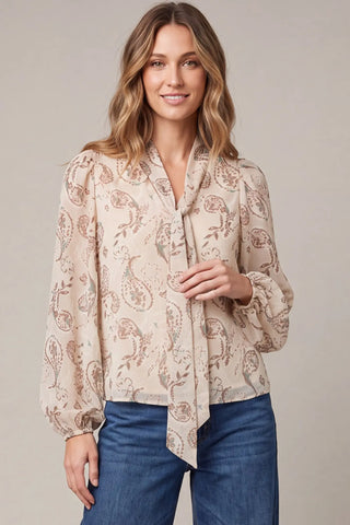 Taupe Chiffon Tie Blouse