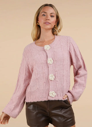 Blush Floral Button Sweater