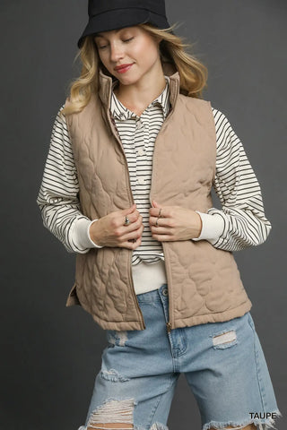 Quilted Leo Trim Zip-Up Vest