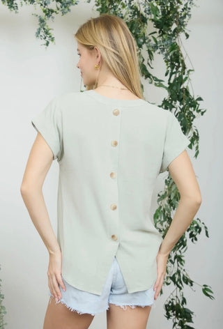 Sage Button Trim Linen Top