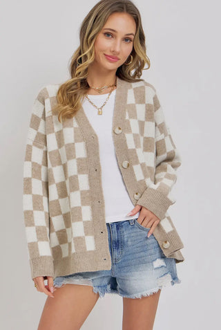 Check Plaid Sweater Cardigan