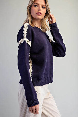 Navy Stitch Trim Sweater