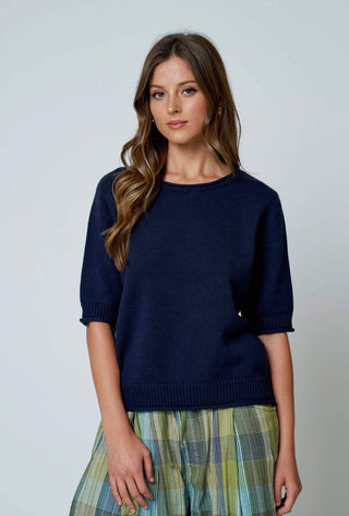 Navy Raw Edge Sweater