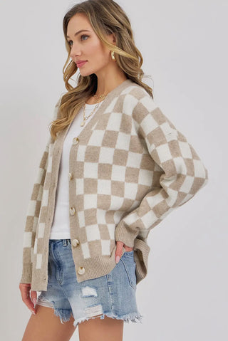 Check Plaid Sweater Cardigan