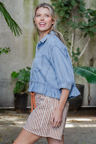 Ruffle Denim Blouse