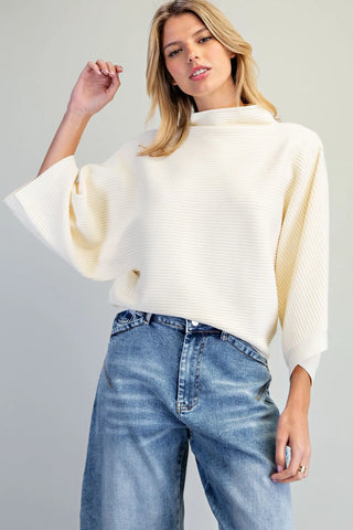 Vanilla Ribbed Mock Neck Sweater