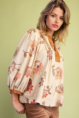 Tan Sueded Floral Blouse