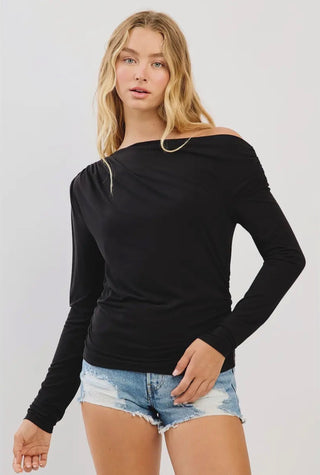 Black Drape Shoulder Top