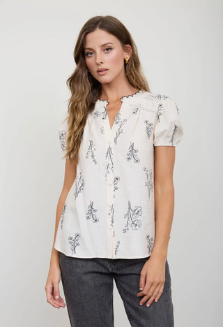 Natural Floral Linen Top