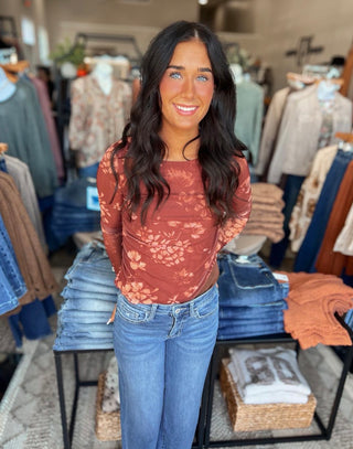 Cinnamon Floral Mesh Top