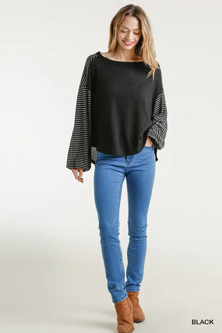 Striped Ribbed Waffle Top