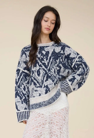 Heathered Navy Geo Sweater