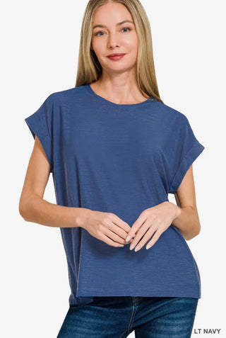 Light Navy Rolled Sleeve Top