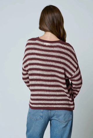 Burgundy Stripe Split Neck Sweater