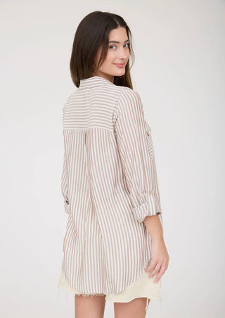 Mocha Lightweight Striped Button Down
