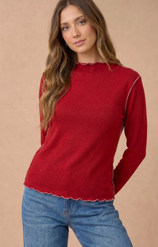 Red Knit Mock Neck