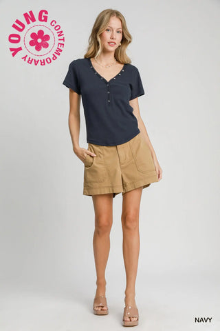Navy Ribbed Top