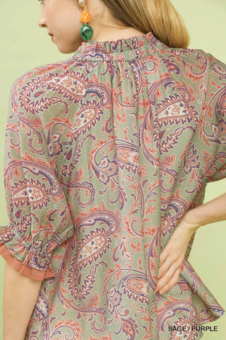 Willow Paisley Ruffle Sleeve Blouse