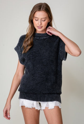 Short Sleeve Mineral Wash Sweater