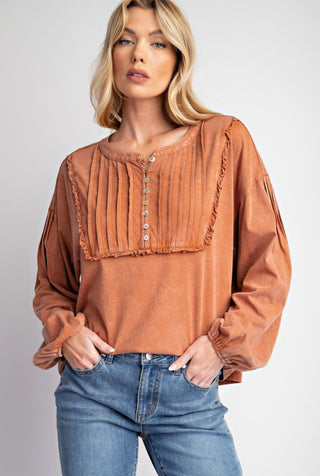 Cinnamon Pintuck Washed Top