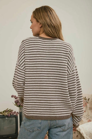 Mocha Stripe Henley Sweater