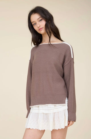 Mocha Contrast Trim Sweater